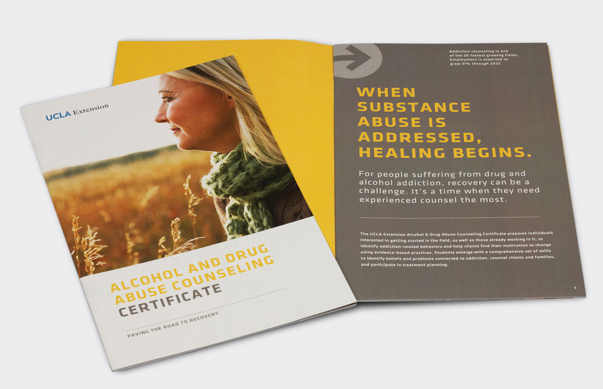 UCAL Extension Alcohol and drug abuse counselling certificate brochure design